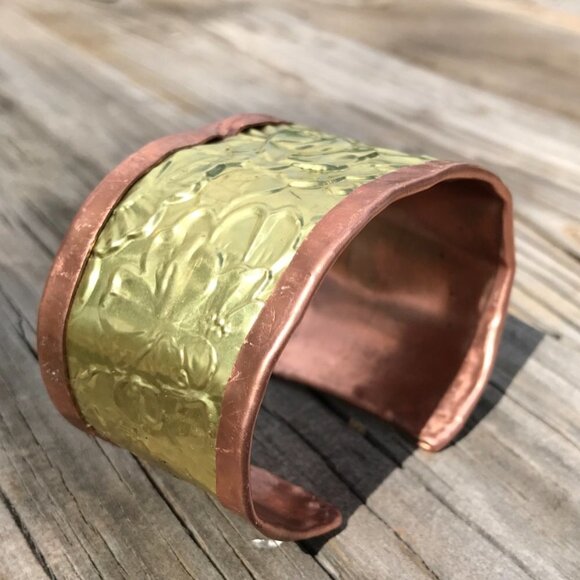 Rose Brass Copper Cuff Bracelet Wide Bohemian Floral Statement Unisex Cowboy - Picture 2 of 9